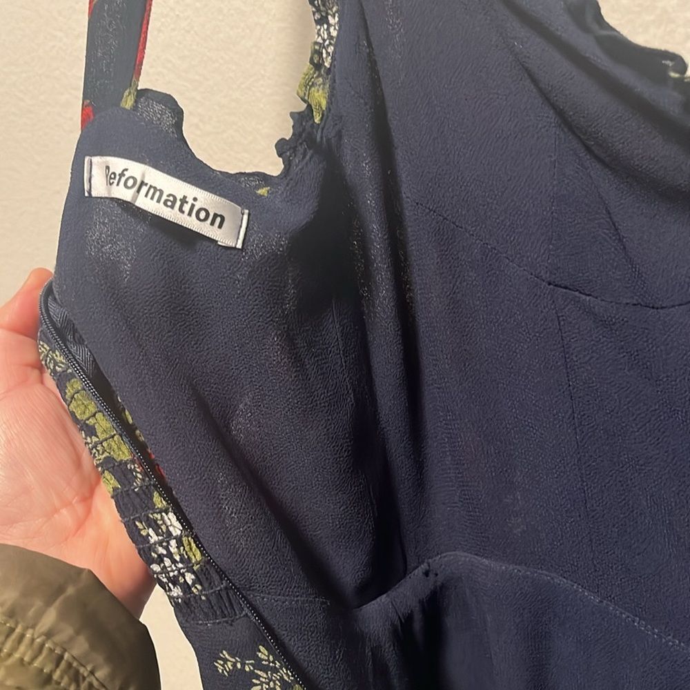 REFORMATION Christine Navy and Red Floral Mini Dress, Size 6P (Petite) - Picture 11 of 13